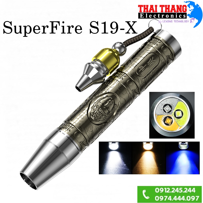Đèn pin soi đá, soi kiểm tra xe ô tô 3 led in 1 ( trắng, vàng, uv) SuperFire S19-X
