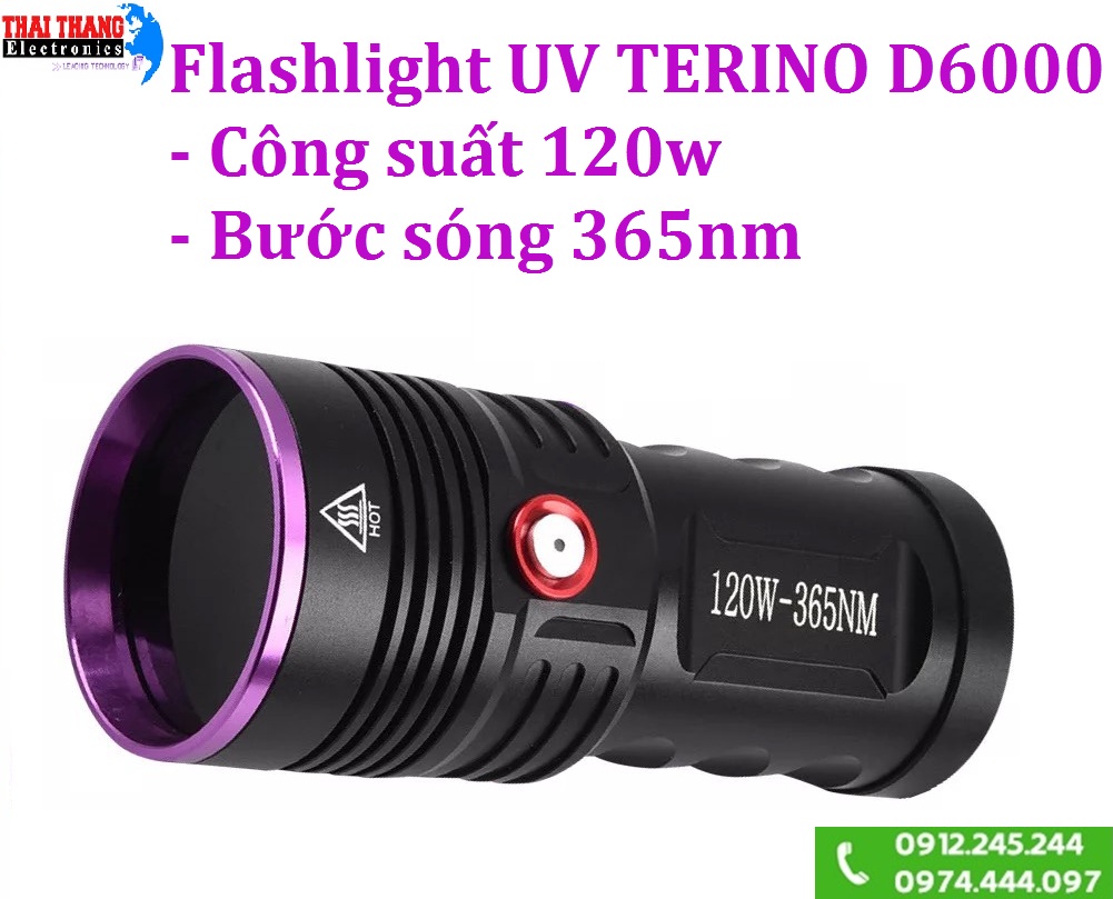 Đèn pin tia cực tím UV TERINO D6000 độ sáng mạnh 120w 365nm cao cấp chính hãng