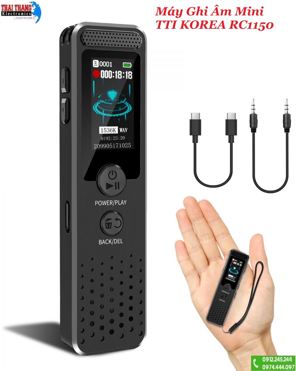 Máy Ghi Âm Mini TTI KOREA RC1150 – Thiết Kế Nhỏ Gọn, Âm Thanh Siêu Nét, Micro Siêu Nhạy