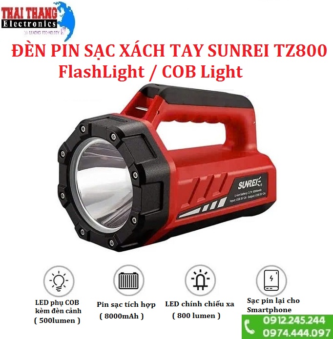 ĐÈN PIN SẠC XÁCH TAY SUNREI TZ800 TUẦN TRA, CỨU NẠN , DÃ NGOẠI