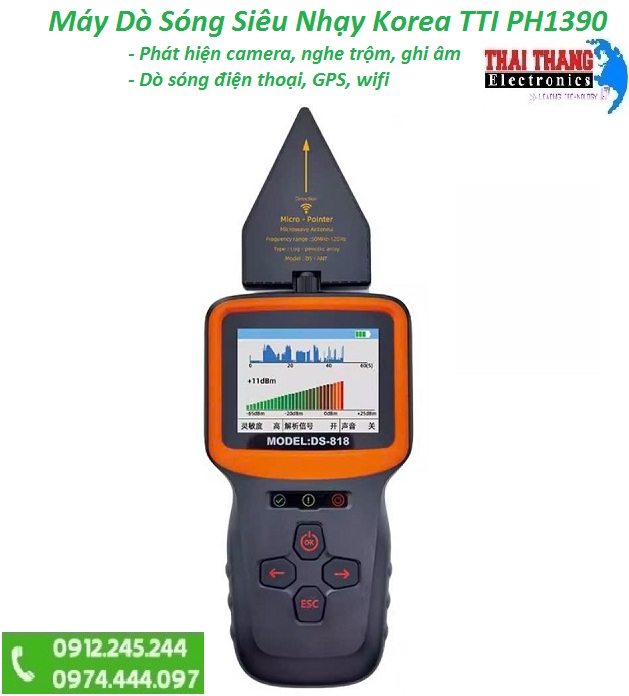 thiết bị dò sóng camera siêu nhỏ, nghe trộm , điện thoại ,  định vị GPS , ghi âm siêu hiện đại, siêu chính xác và siêu nhạy TTI KOREA PH1390