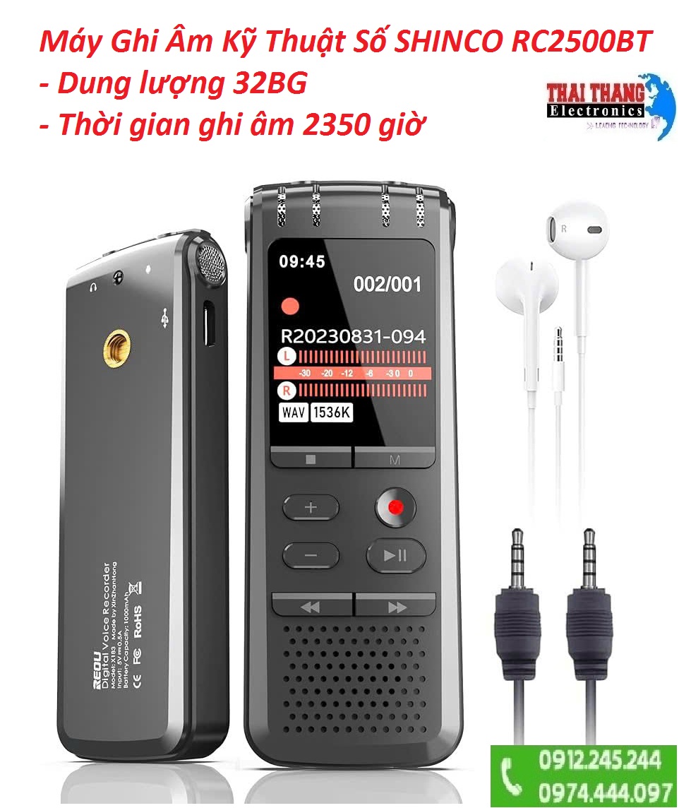 Máy ghi âm kết nối blutooth TTI KOREA RC2500BT – Siêu nhạy, Dung lượng 32GB,Ghi âm 2.350 giờ