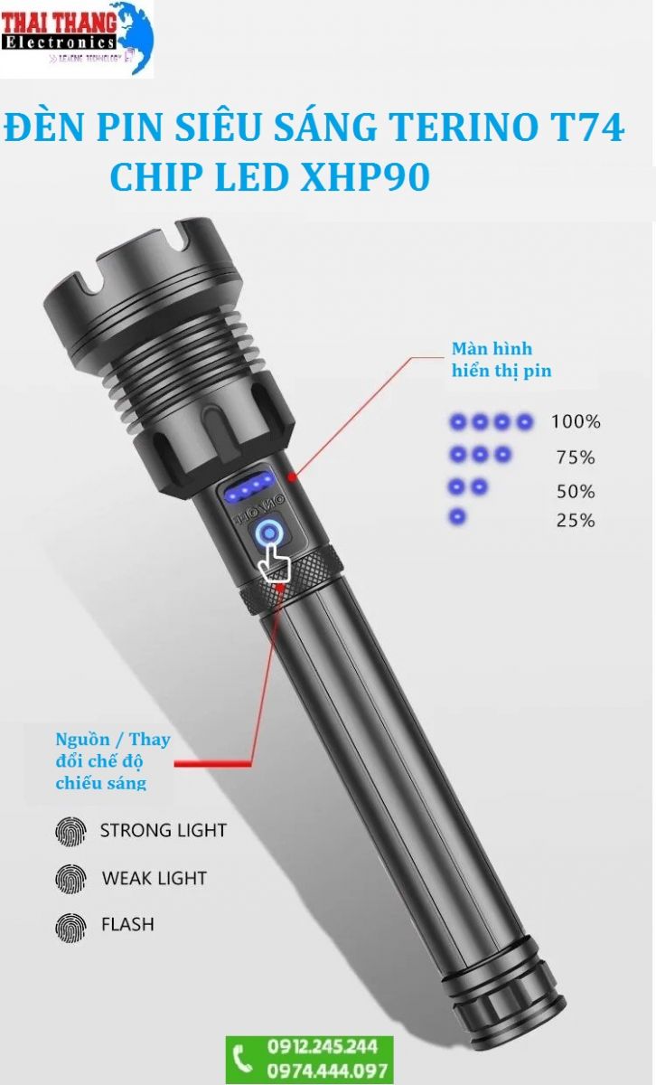 ĐÈN PIN SẠC SIÊU SÁNG TERINO T74 CHÍNH HÃNG