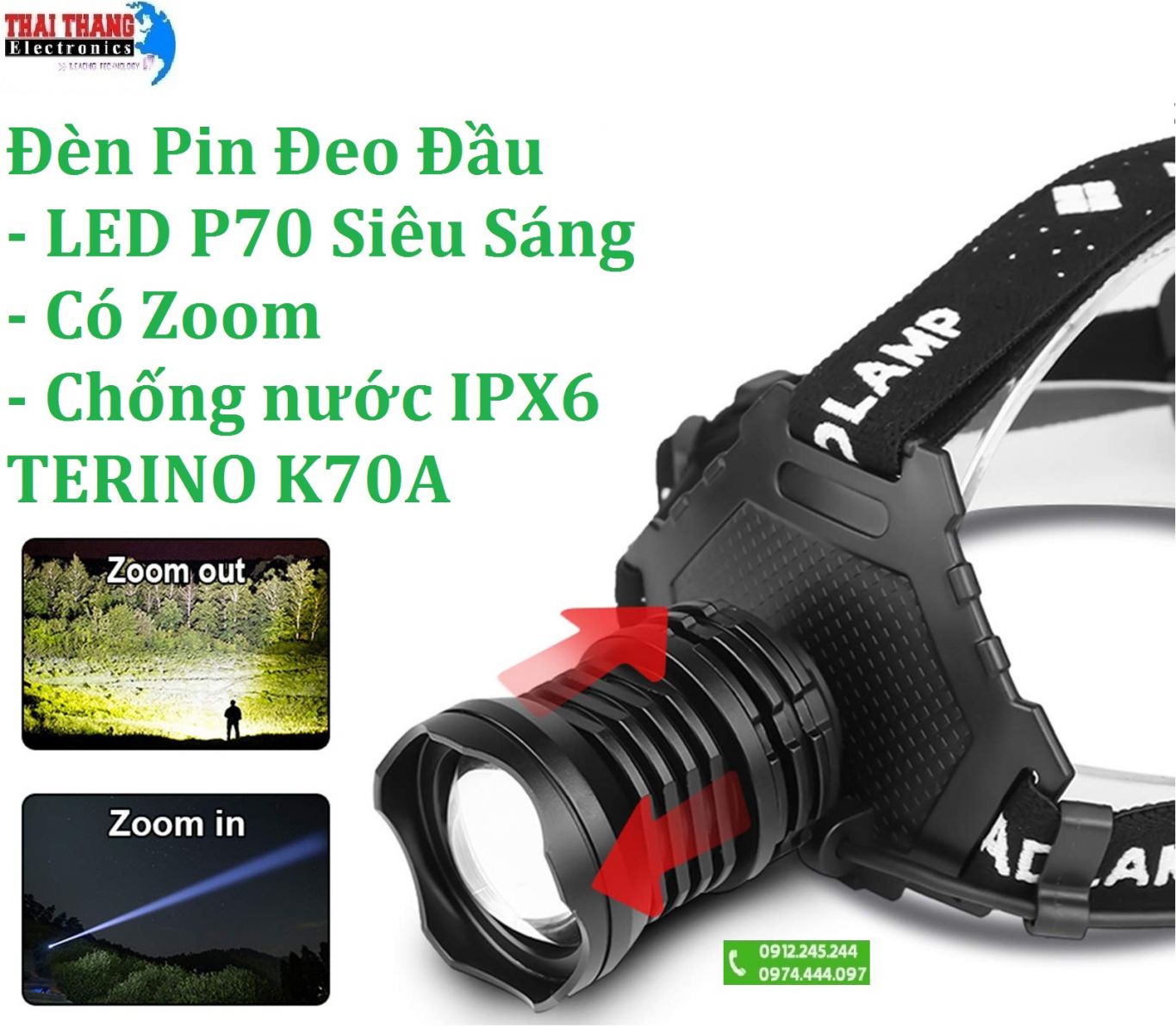 Đèn pin đội đầu siêu sáng TERINO K70A