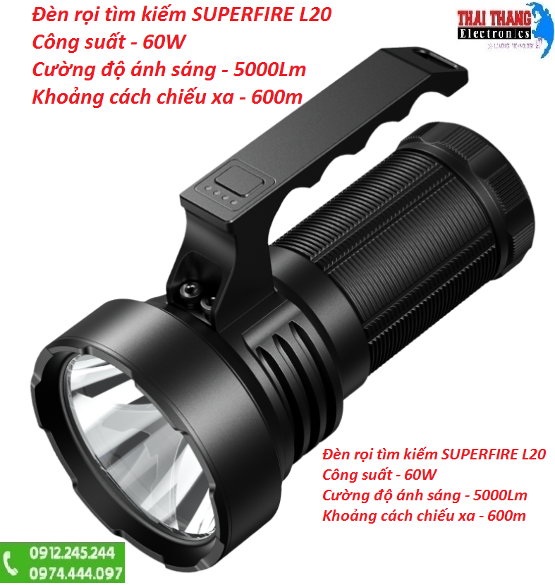 Đèn rọi tìm kiếm SUPERFIRE L20 60W 5000Lm 600m