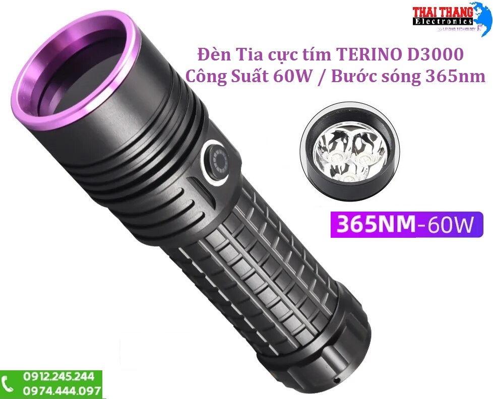 đèn pin UV cực tím  365nm TERINO D3000 độ sáng mạnh, công suất lớn