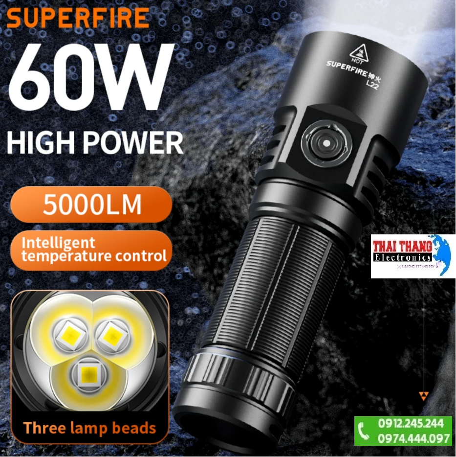 Đèn pin superfire L22 3 led in 1 - 5000 lumens