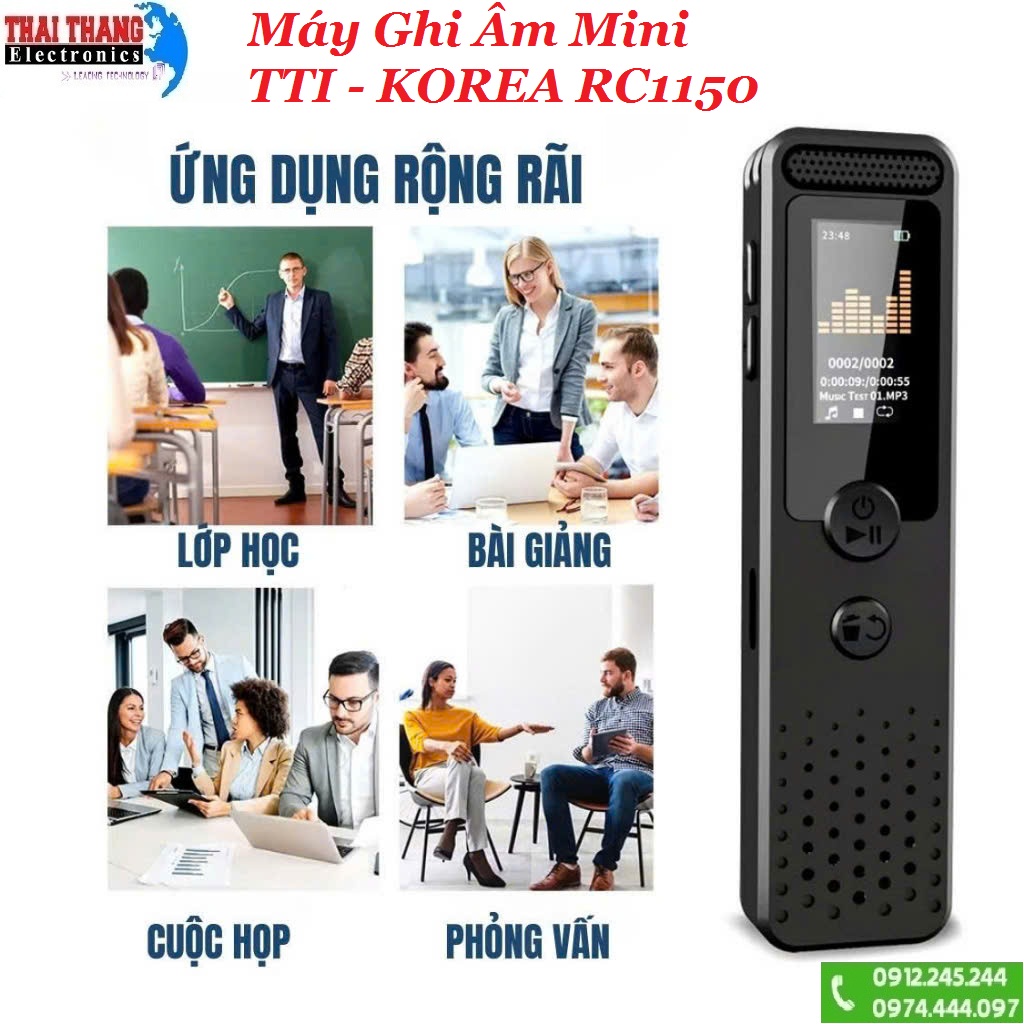 Máy Ghi Âm Mini TTI KOREA RC1150 – Thiết Kế Nhỏ Gọn, Âm Thanh Siêu Nét, Micro Siêu Nhạy
