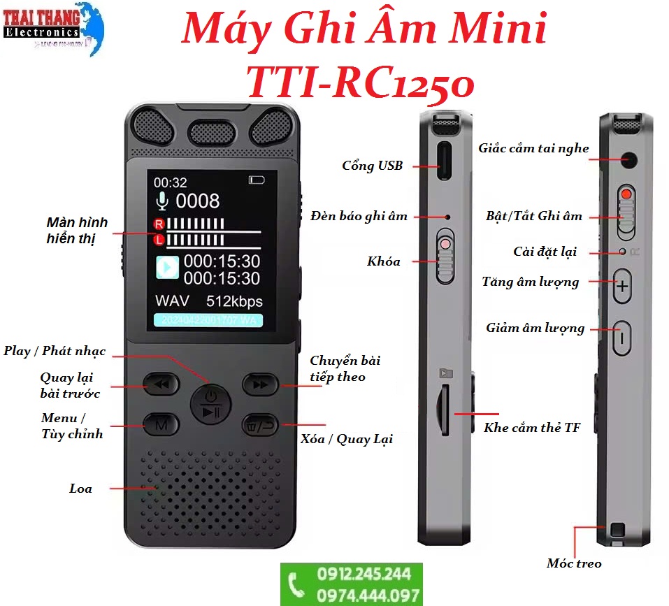 Máy ghi âm pin lâu 5 ngày TTI KOREA RC1250