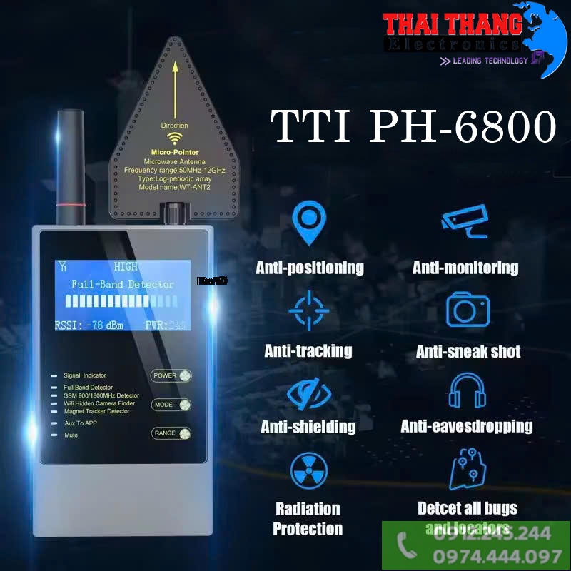 Thiết Bị Dò Tìm, Phát Hiện Nghe Lén, Camera Quay Lén, Định Vị GPS, Điện Thoại Cao Cấp TTI KOREA PH6800