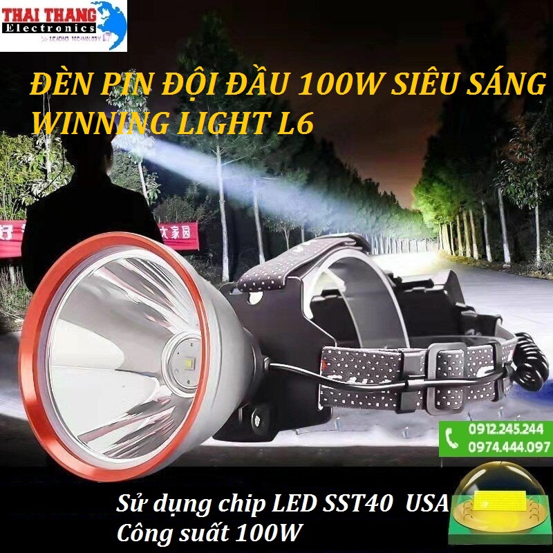 ĐÈN PIN ĐỘI ĐẦU LED 100W SIÊU SÁNG WINNING LIGHT L6 USA