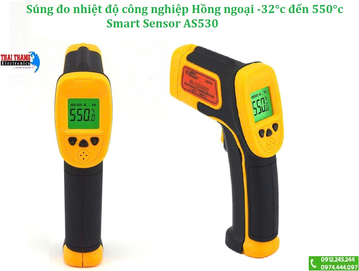 Súng đo nhiệt độ công nghiệp Hồng ngoại - 32°c - 550°c chính hãng smart sensor AS530