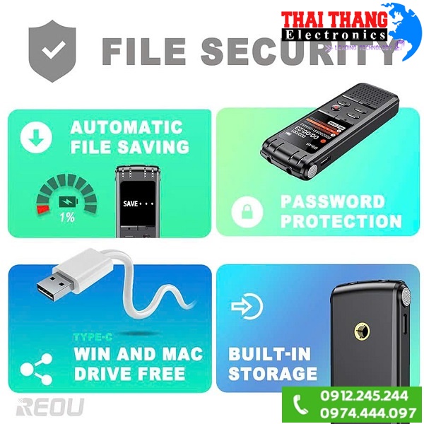 Máy ghi âm kết nối blutooth TTI KOREA RC2500BT – Siêu nhạy, Dung lượng 32GB,Ghi âm 2.350 giờ