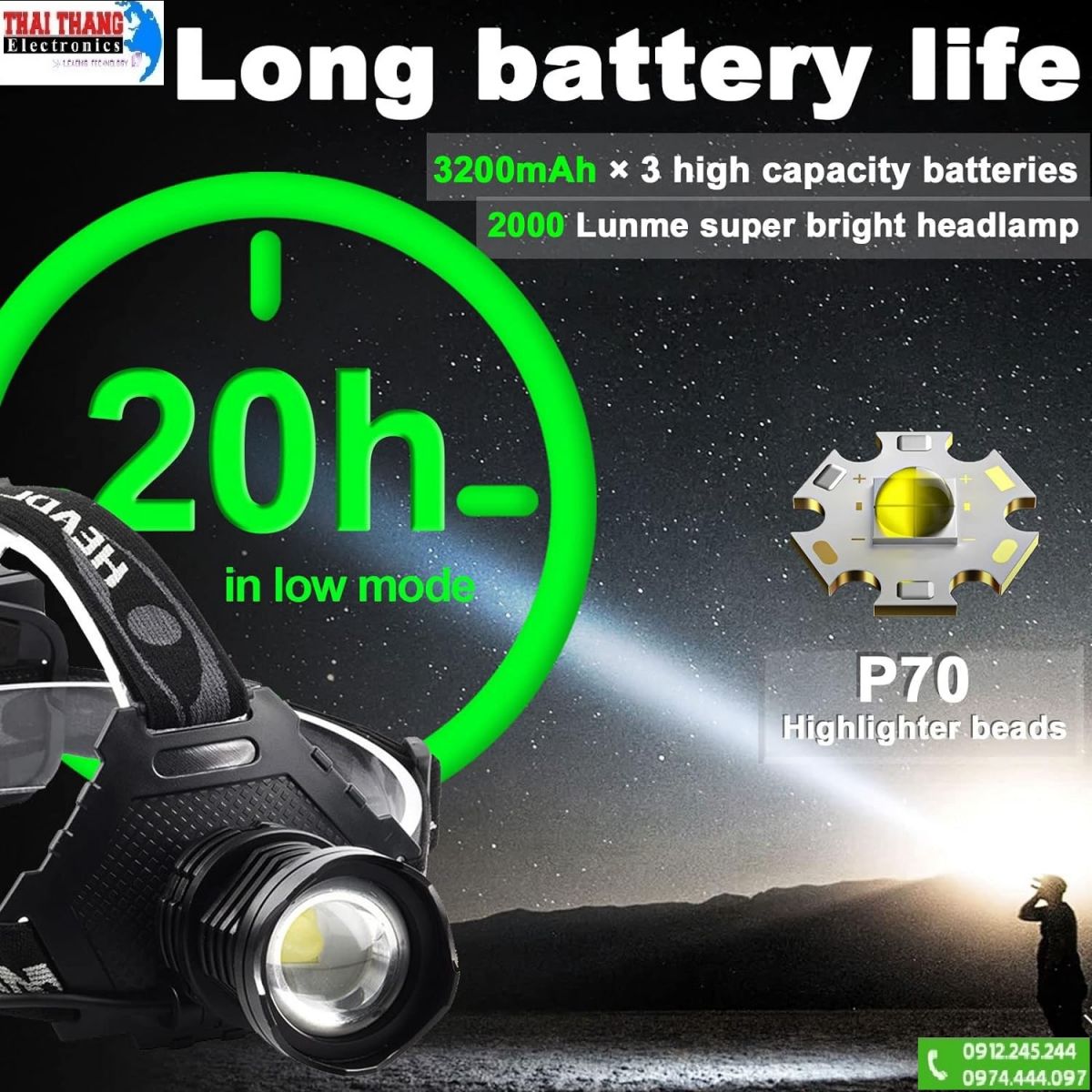 Đèn pin đội đầu siêu sáng TERINO K70A