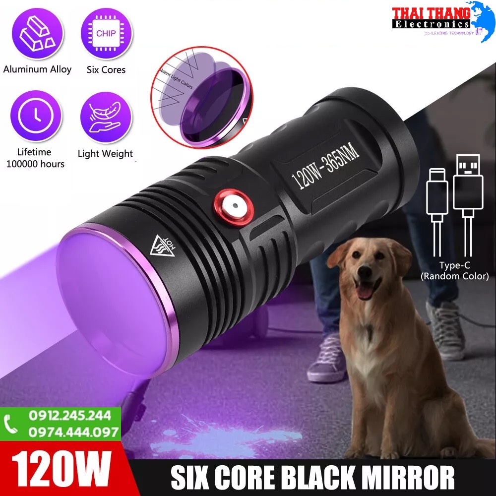 Đèn pin tia cực tím UV TERINO D6000 độ sáng mạnh 120w 365nm cao cấp chính hãng