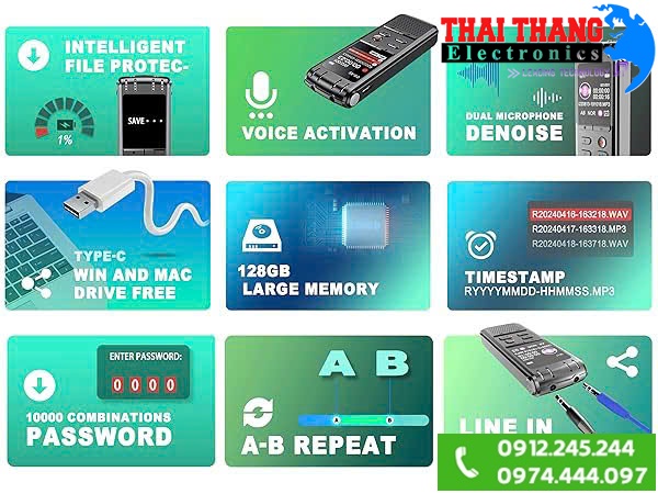 Máy ghi âm kết nối blutooth TTI KOREA RC2500BT – Siêu nhạy, Dung lượng 32GB,Ghi âm 2.350 giờ