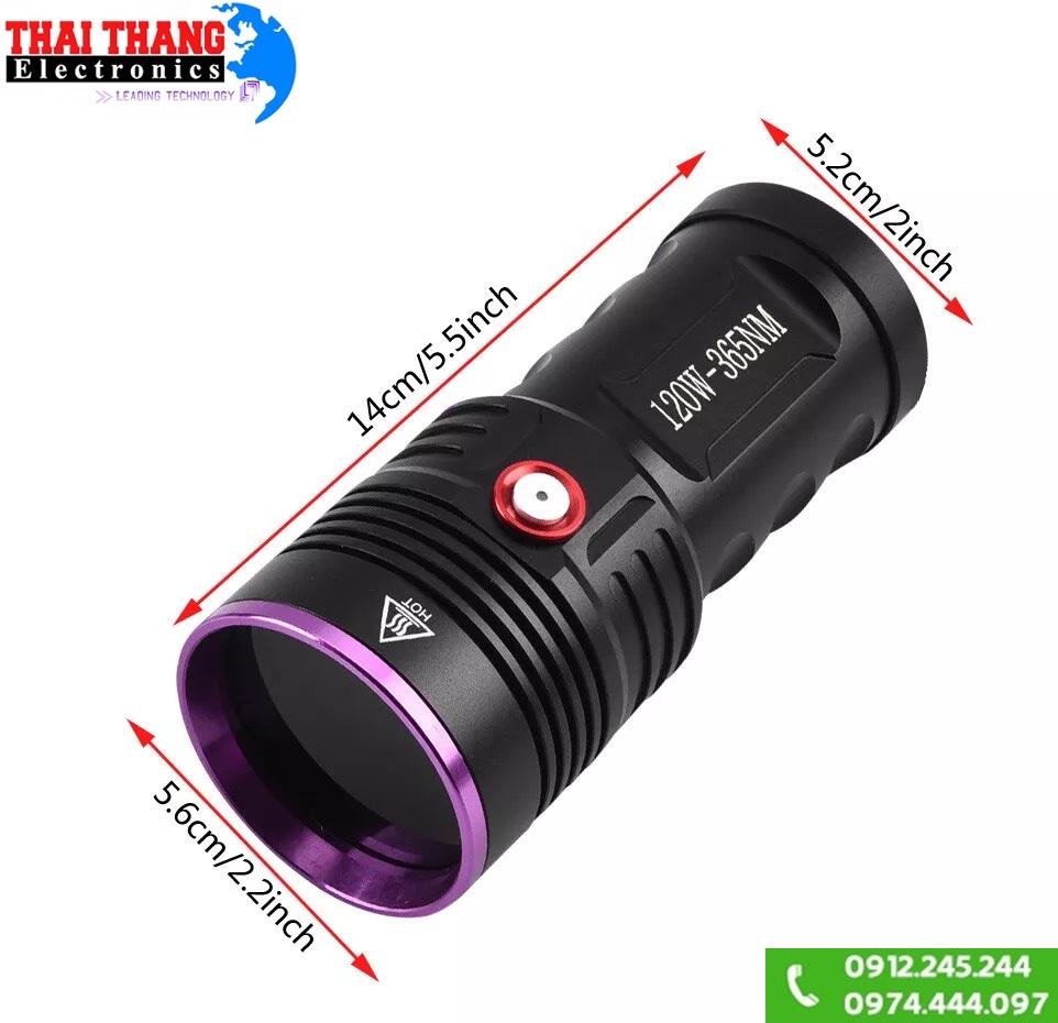 Đèn pin tia cực tím UV TERINO D6000 độ sáng mạnh 120w 365nm cao cấp chính hãng