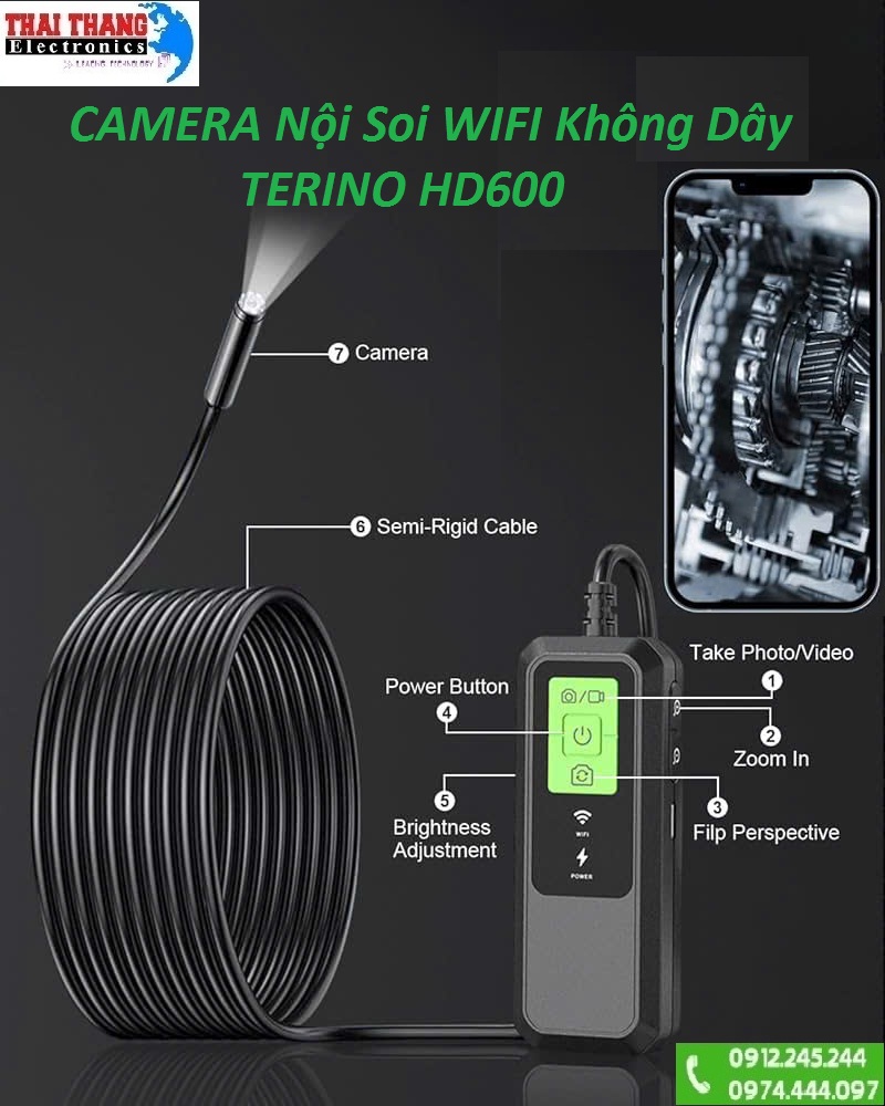 CAMERA SOI KHE HẸP , NỘI SOI MÁY ,BUỒNG ĐỐT WIFI KHÔNG DÂY TERINO HD600