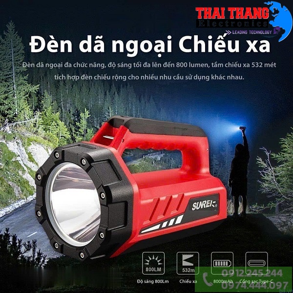 ĐÈN PIN SẠC XÁCH TAY SUNREI TZ800 TUẦN TRA, CỨU NẠN , DÃ NGOẠI
