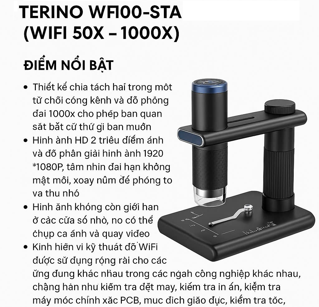 Kính hiển vi cầm tay không dây Terino WF1000-STA (WiFi 50x - 1000x) – Hàng chính hãng