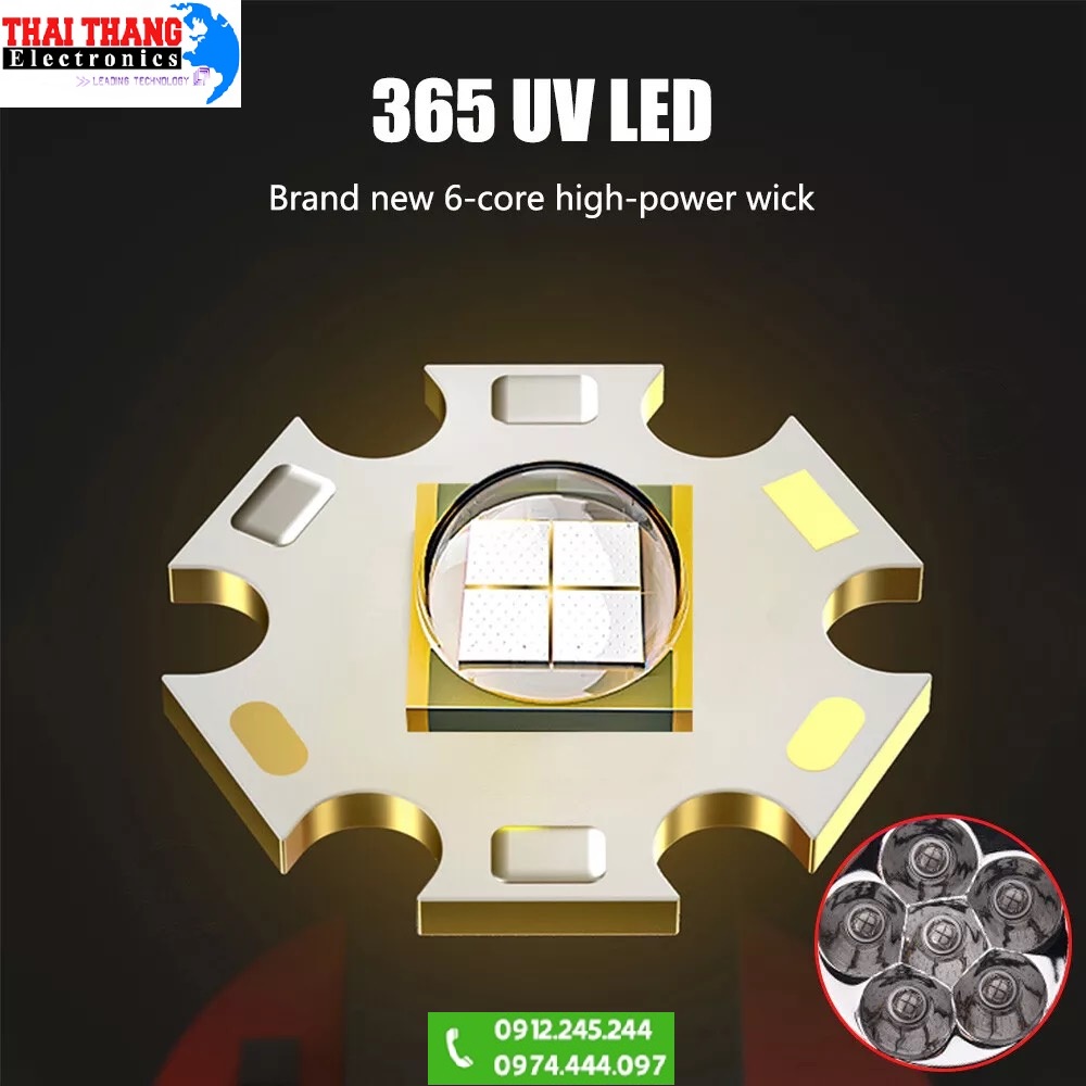 Đèn pin tia cực tím UV TERINO D6000 độ sáng mạnh 120w 365nm cao cấp chính hãng