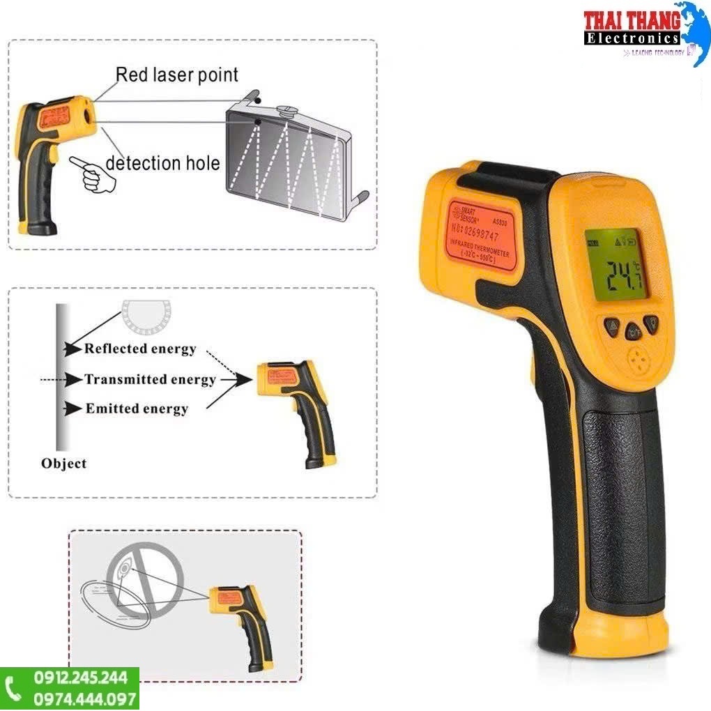 Súng đo nhiệt độ công nghiệp Hồng ngoại - 32°c - 550°c chính hãng smart sensor AS530