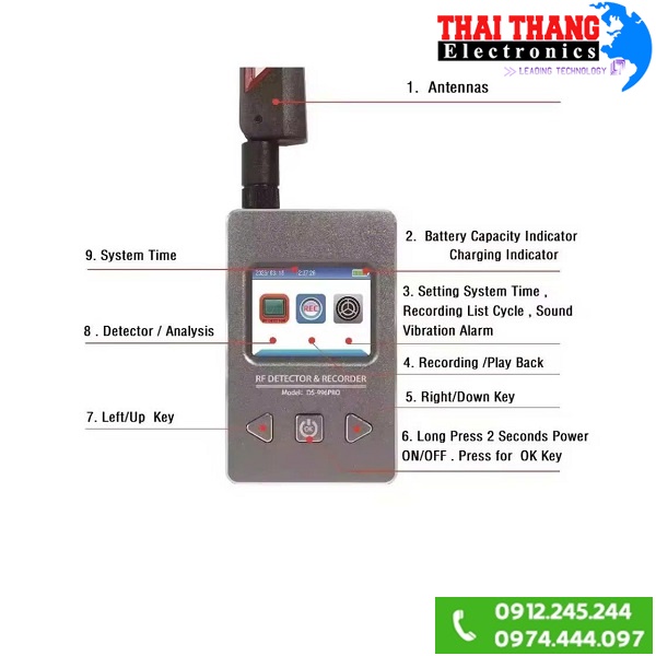 Máy dò sóng phát hiện nghe lén, camera quay lén, điện thoại và định vị GPS TTI KOREA PH 4600