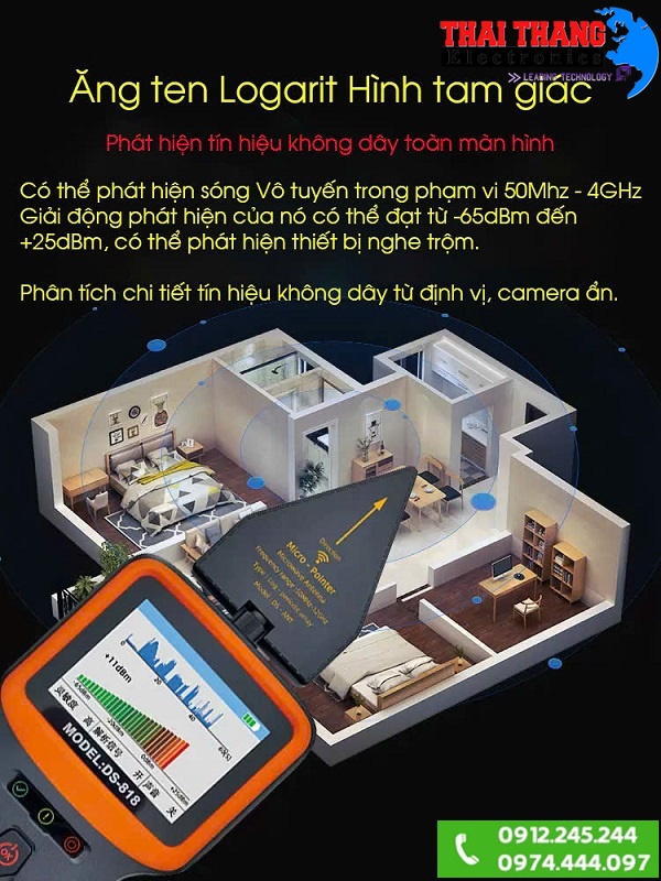 thiết bị dò sóng camera siêu nhỏ, nghe trộm , điện thoại ,  định vị GPS , ghi âm siêu hiện đại, siêu chính xác và siêu nhạy TTI KOREA PH1390