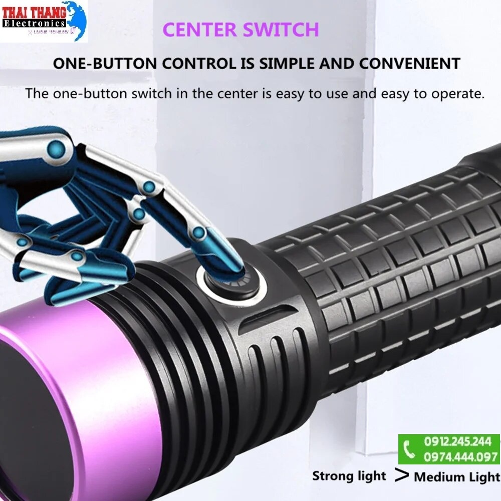 đèn pin UV cực tím  365nm TERINO D3000 độ sáng mạnh, công suất lớn