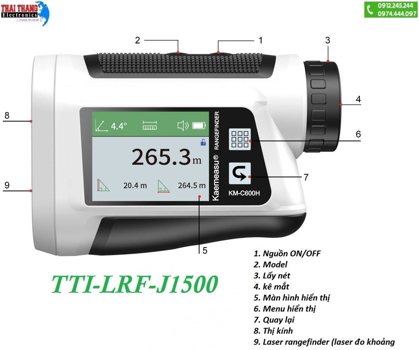 Ống nhòm đo khoảng cách ngành điện, lâm nghiệp, xây dựng TTI-LRF-J1500