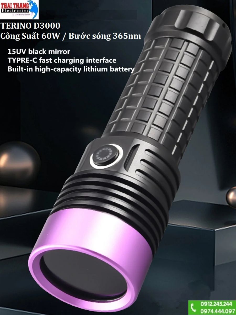 đèn pin UV cực tím  365nm TERINO D3000 độ sáng mạnh, công suất lớn