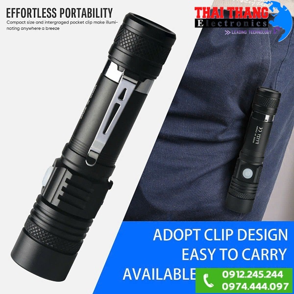 ĐÈN PIN SẠC MINI CẦM TAY CÓ ZOOM TERINO T518 CHÍNH HÃNG