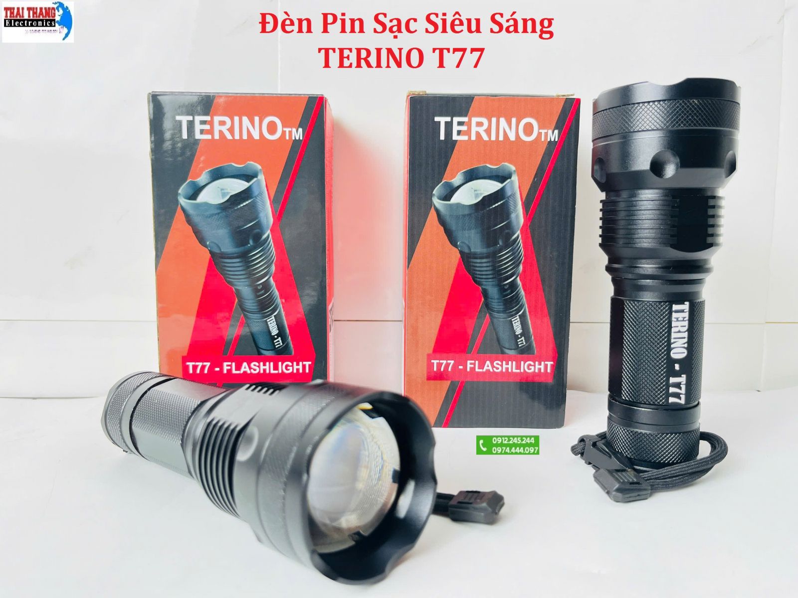 Đèn pin sạc siêu sáng TERINO T77 cầm tay chống nước chính hãng