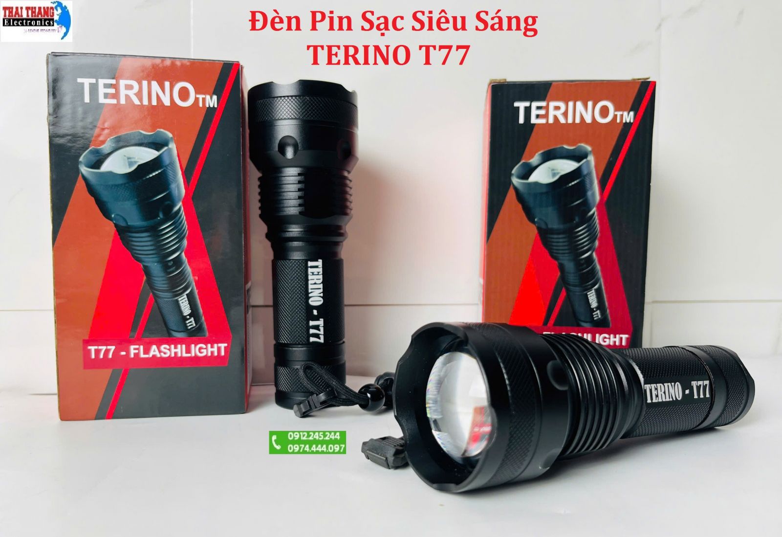 Đèn pin sạc siêu sáng TERINO T77 cầm tay chống nước chính hãng