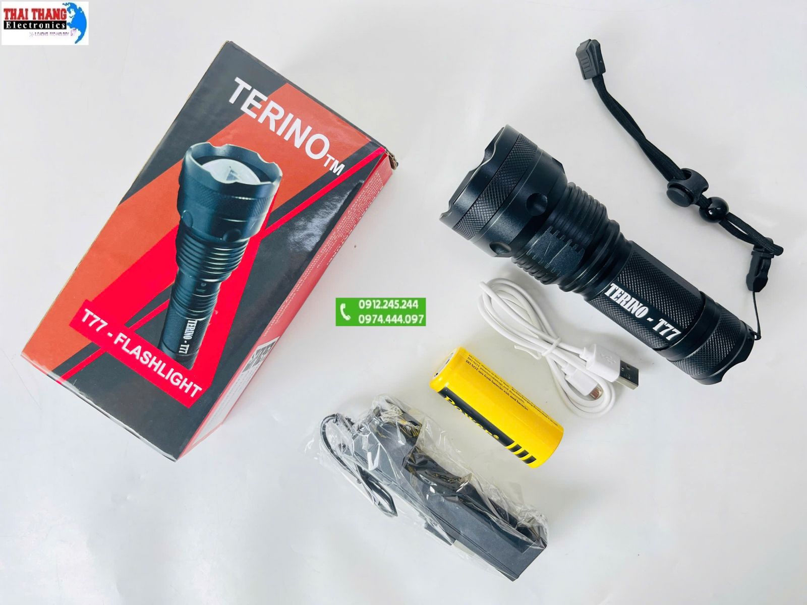 Đèn pin sạc siêu sáng TERINO T77 cầm tay chống nước chính hãng