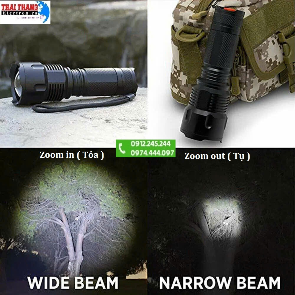 Đèn pin sạc siêu sáng TERINO T77 cầm tay chống nước chính hãng
