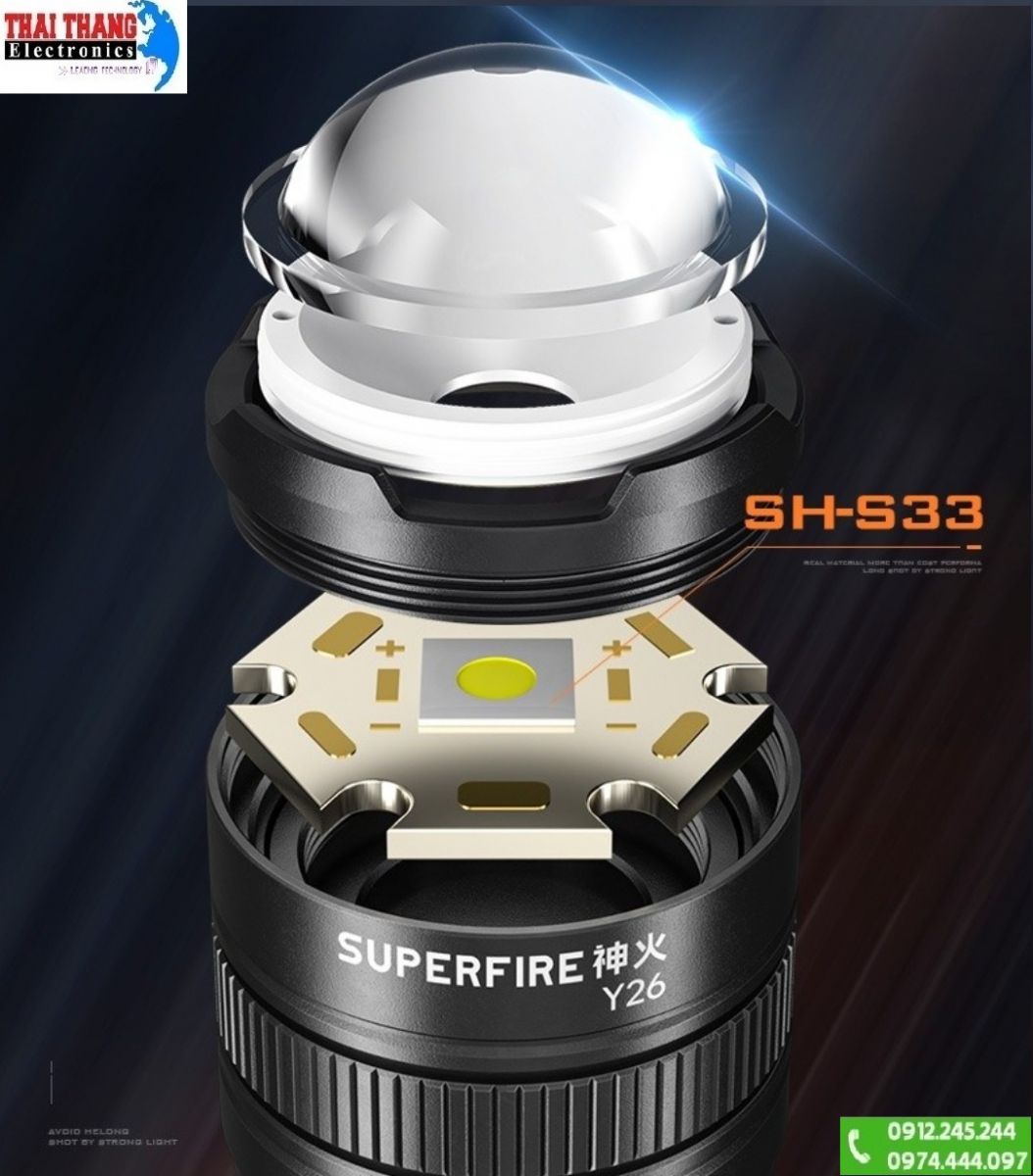 đèn pin đi rừng 2 LED (trắng / vàng) trong 1 SuperFire Y26-S