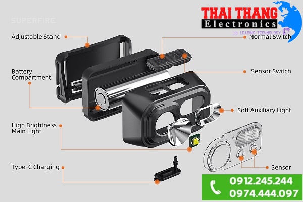 Đèn pin đeo đầu cảm ứng, 9 chế độ Superfire HL23-S