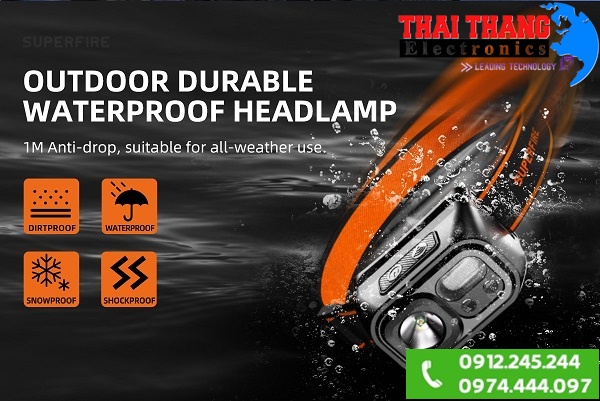 Đèn pin đeo đầu cảm ứng, 9 chế độ Superfire HL23-S