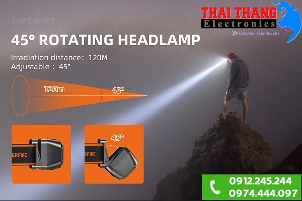 Đèn pin đeo đầu cảm ứng, 9 chế độ Superfire HL23-S