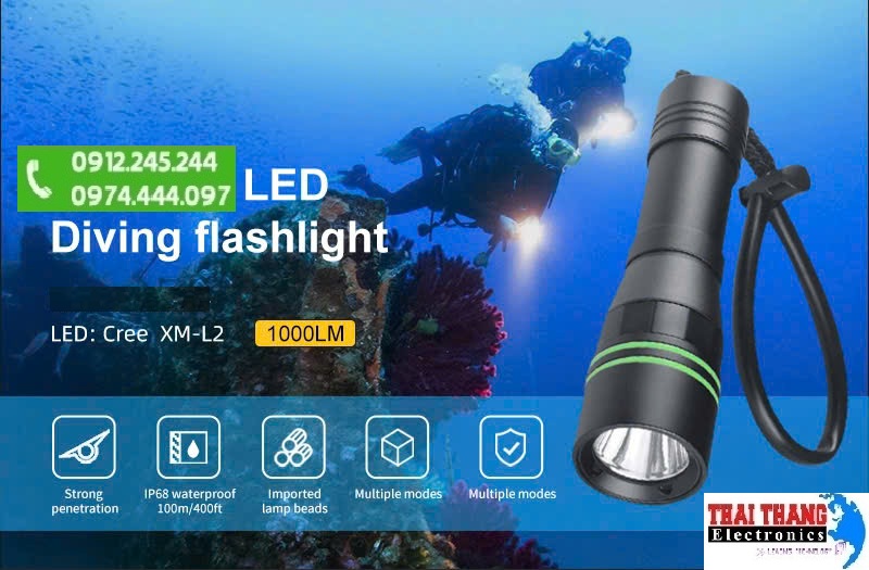 ĐÈN PIN CHO THỢ LẶN TERINO T51 SÂU 100m - 30w SIÊU SÁNG