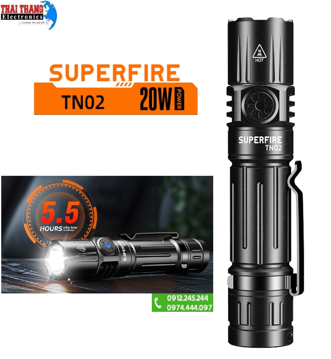 Đèn pin siêu sáng SuperFire TN02