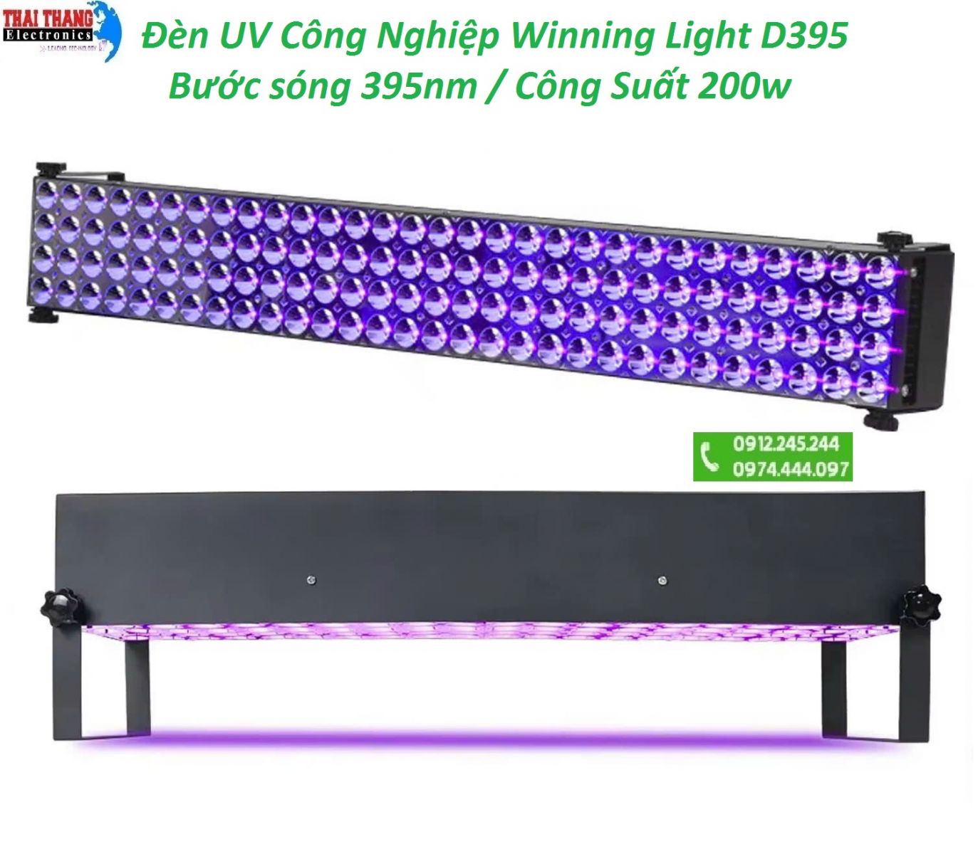 Đèn tia UV dùng cho công nghiệp WINNING LIGHT D395-UV New (395nm, 200W, sấy keo UV, mực UV) - Hàng chính hãng