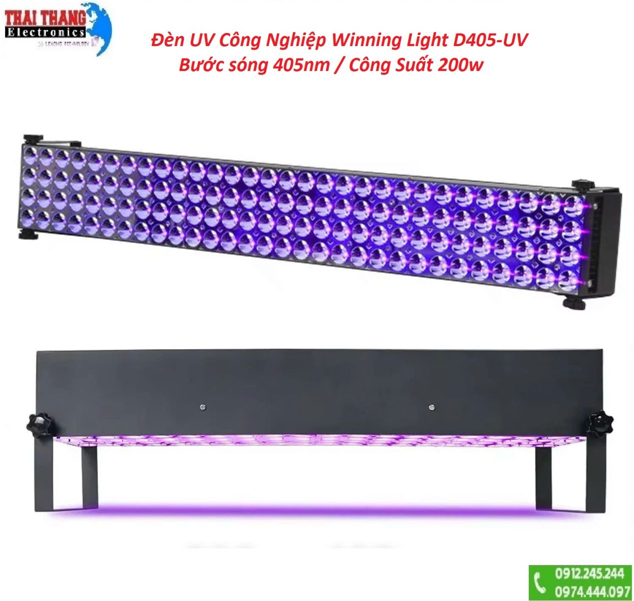 Đèn Sấy UV Công Nghiệp Công Suất Cao (405nm - 200W, sấy keo UV, mực UV ) WINNING LIGHT D405-UV