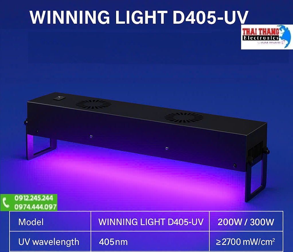 Đèn Sấy UV Công Nghiệp Công Suất Cao (405nm - 200W, sấy keo UV, mực UV ) WINNING LIGHT D405-UV