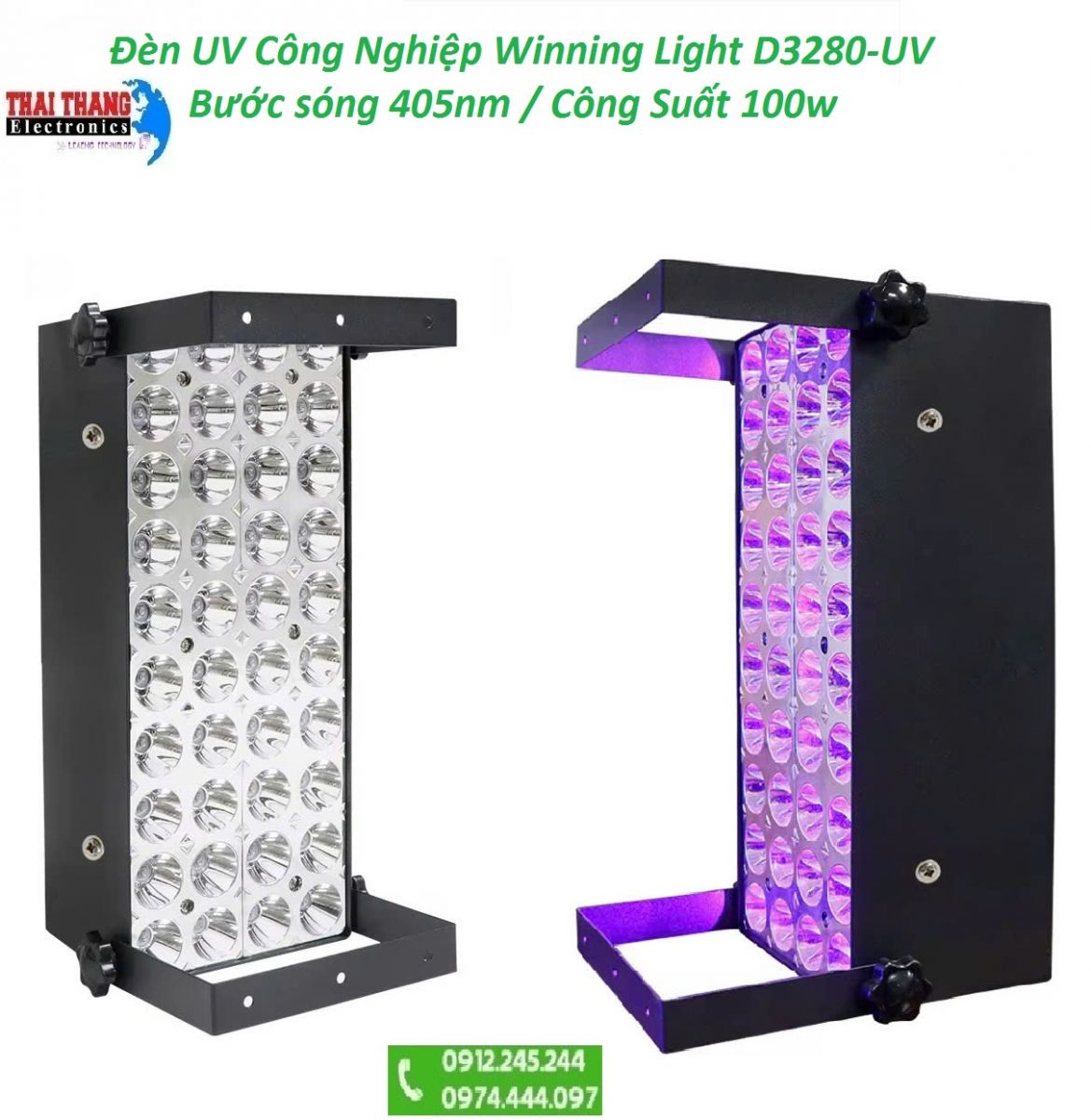 Đèn tia UV công suất lớn dùng cho công nghiệp WINNING LIGHT D3280-UV (405nm, 100W, sấy keo UV, mực UV)- Hàng chính hãng