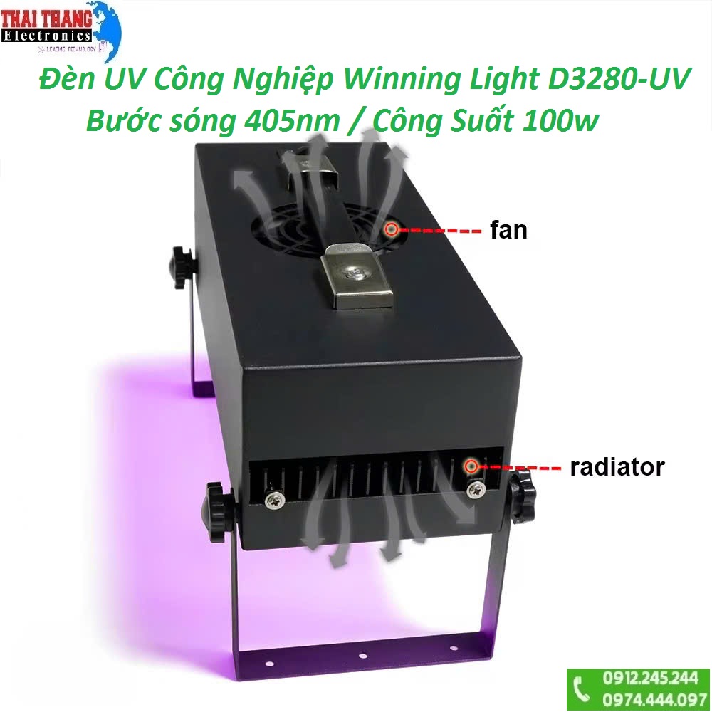 Đèn tia UV công suất lớn dùng cho công nghiệp WINNING LIGHT D3280-UV (405nm, 100W, sấy keo UV, mực UV)- Hàng chính hãng